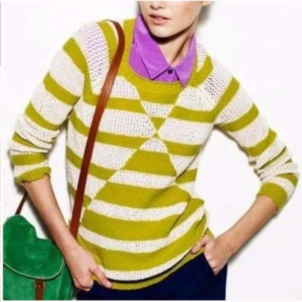 Wallace Women’s Striped Mustard Cream Open Knit Striped Sweater M